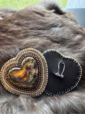 Handmade Beaded Heart Earrings in Brown & Gold